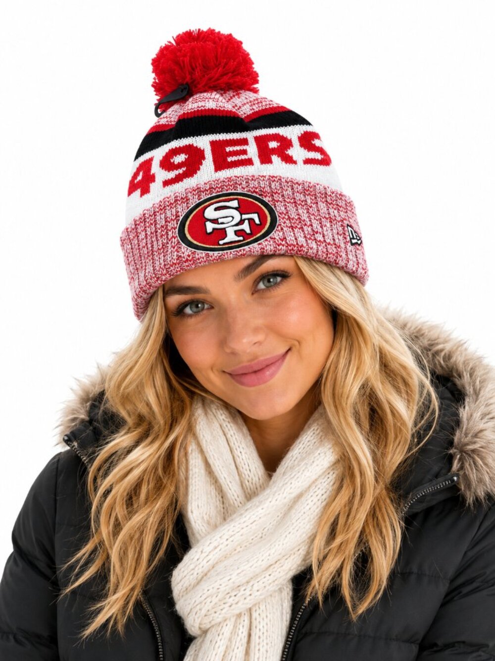 San Francisco 49ers Hat New Era Knit Pom Embroidered Logos OSFA